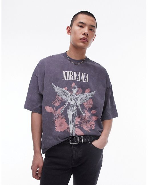 Topman extreme oversized fit T-shirt with Nirvana angel print washed