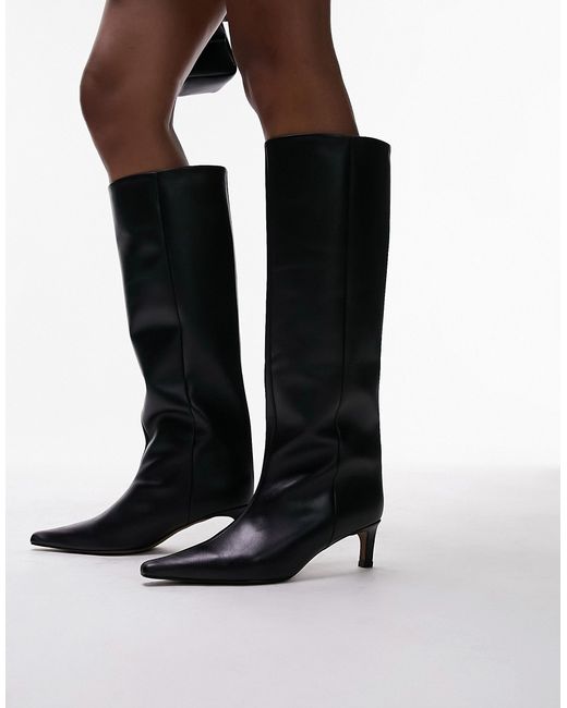 TopShop Tara premium leather knee high heeled boots
