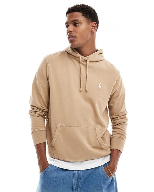 Polo Ralph Lauren icon logo linen terry hoodie khaki tan-