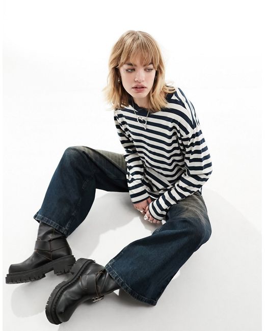 Monki long sleeve top navy and off white stripes-