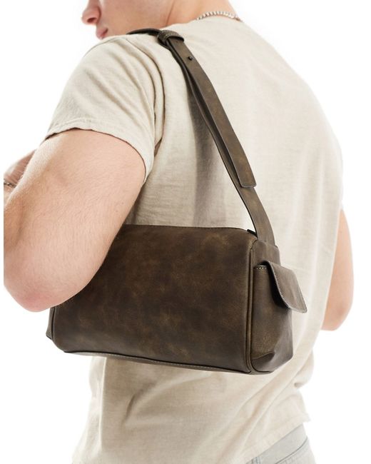 Asos Design faux leather shoulder bag washed