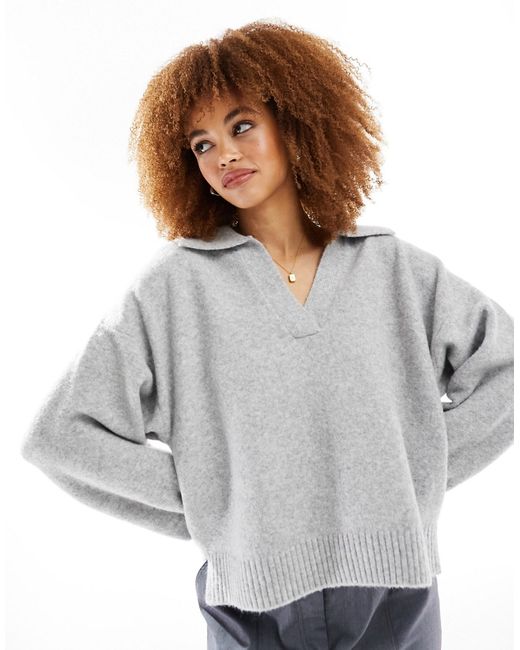 Monki long sleeve collar polo knitted sweater melange