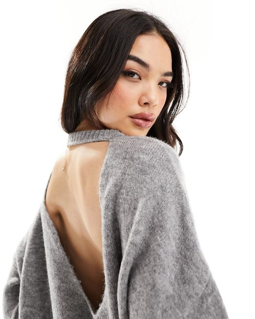 Asos Design slash neck sweater with cut out back
