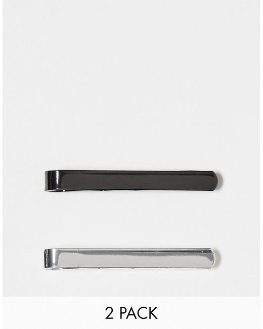 Asos Design 2 pack tie bar set and gunmetal tone