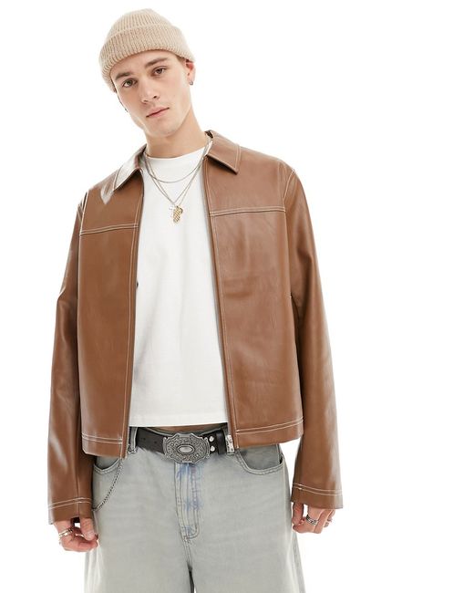 Asos Design oversized faux leather harrington jacket
