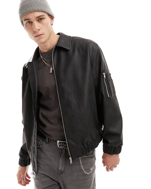Asos Design oversized faux leather bomber jacket