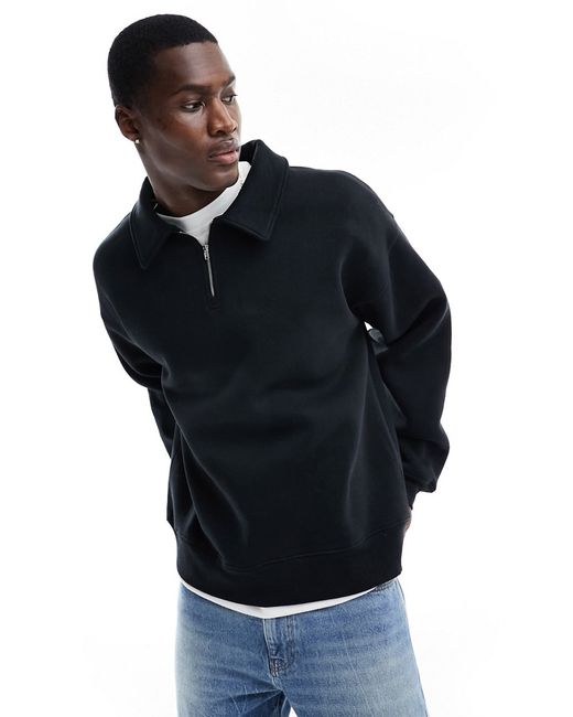 Selected Homme oversized half zip long sleeved polo sweatshirt fabric