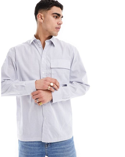 Selected Homme oversized poplin shirt stripe