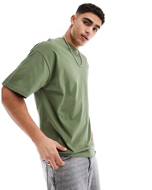 Selected Homme oversized heavyweight T-shirt khaki-