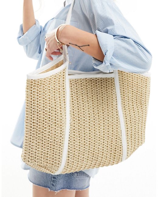 Asos Design straw tote bag with trim
