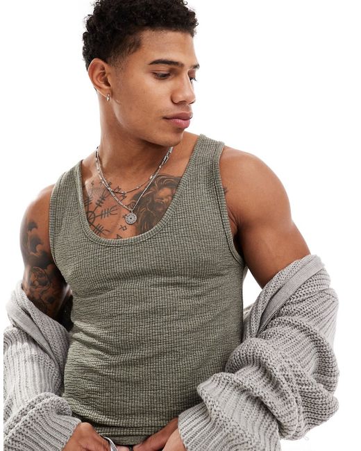 Asos Design muscle fit tank top olive texture-