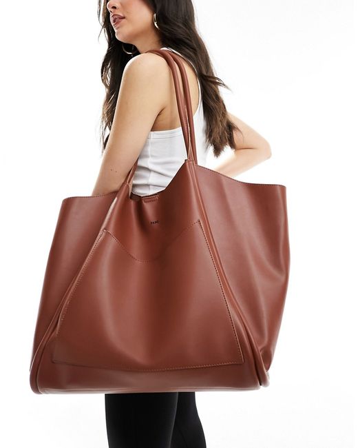 Pasq oversized slouch tote bag with removable pouch chocolate brown-