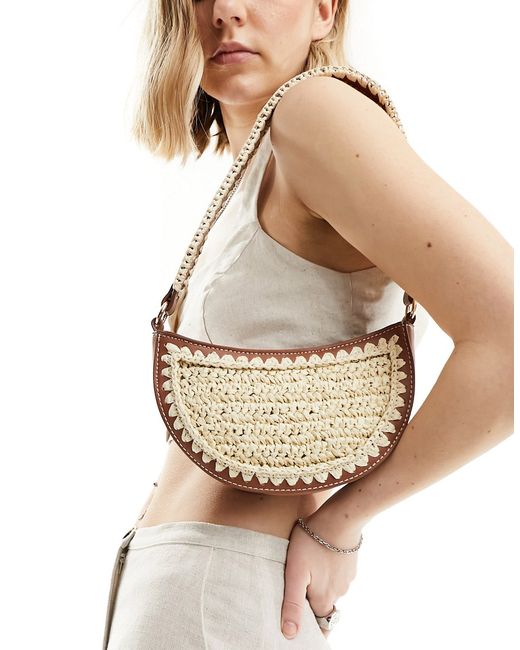 Asos Design shoulder bag with hand crochet weave tan-
