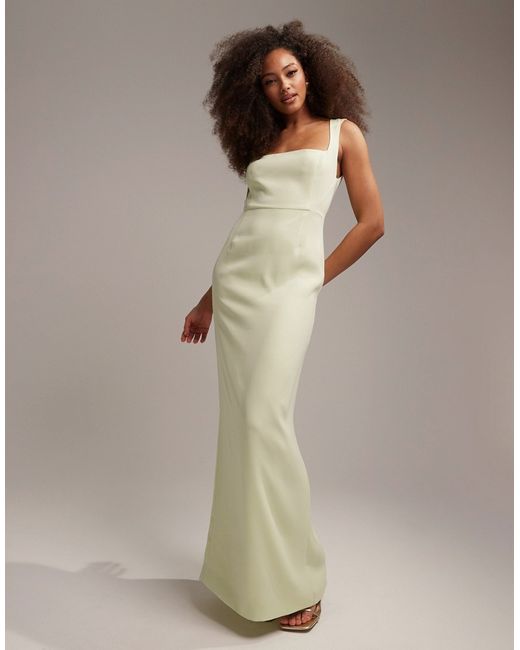 Asos Design Bridesmaids clean square neck crepe maxi dress with split soft