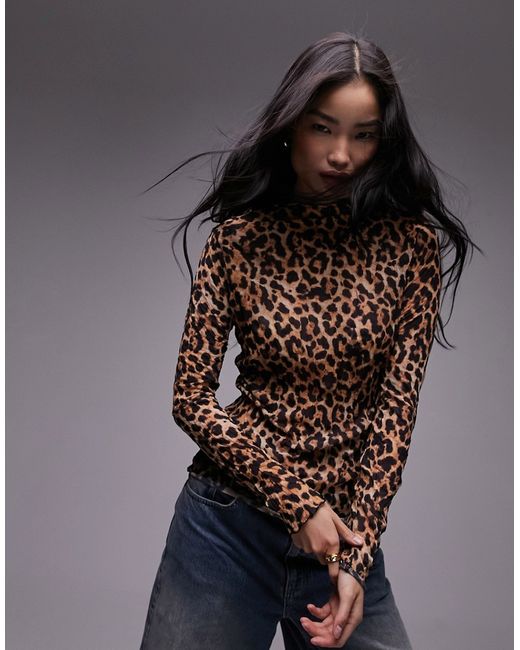TopShop leopard crinkle long sleeve top