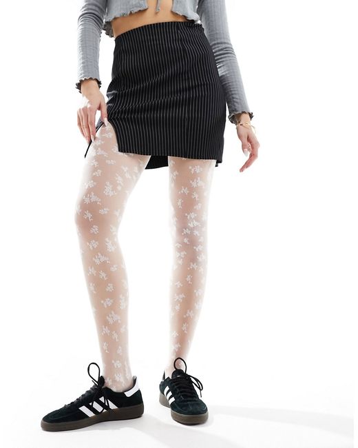 Asos Design 30 denier floral tights white-