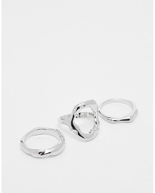 Asos Design pack of 3 rings with molten design tone