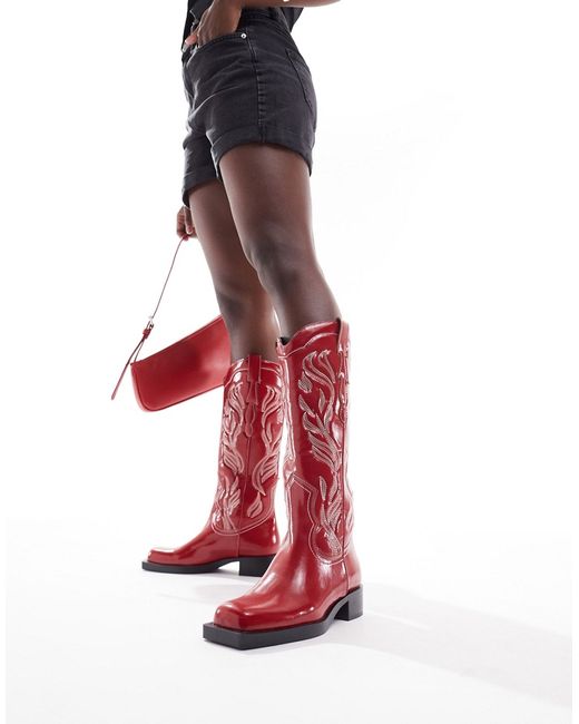 Stradivarius faux leather square toe western boots