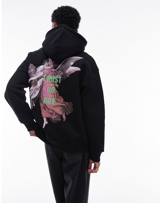 Topman oversized fit hoodie with front and back angel print