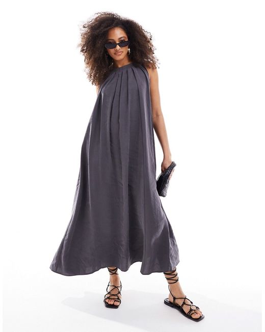 Asos Design sleeveless pleated oversized maxi dress charcoal-