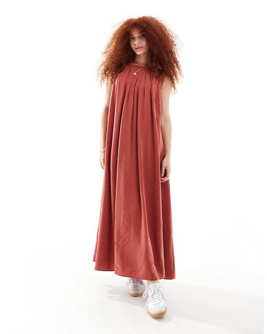 Asos Design sleeveless pleated oversized maxi dress rust-