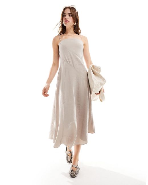 Asos Design full skirt midi slip dress stone-