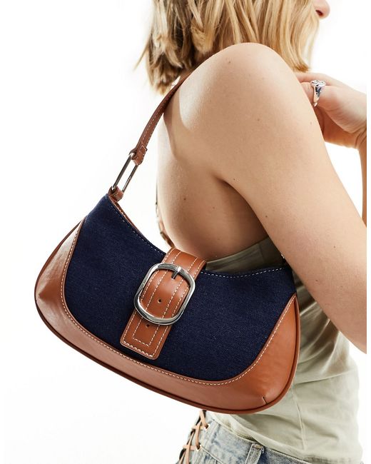 Asos Design shoulder bag dark denim with oval buckle-
