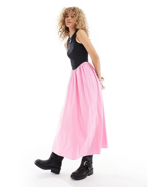 Urban Revivo racer tank top midaxi dress with full skirt and pink