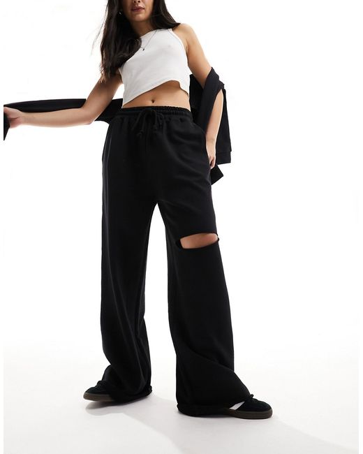 Asos Design wide leg sweatpants with ripped knee