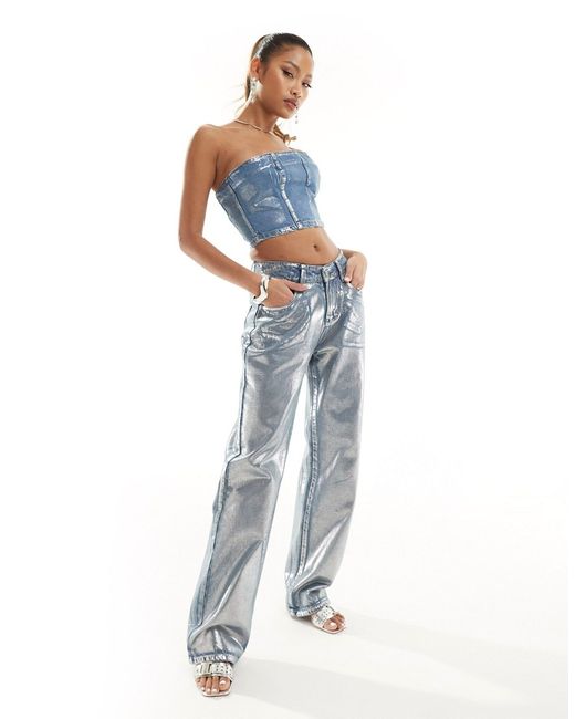 Simmi Clothing Simmi metallic denim straight leg jeans part of a set
