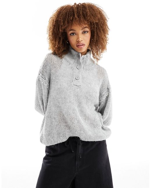 Asos Design half button blanket stitch sweater
