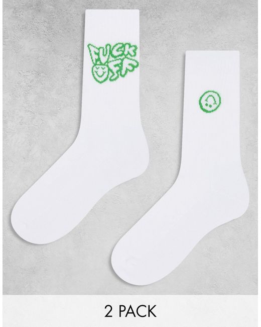 Asos Design 2 pack socks with f off slogan