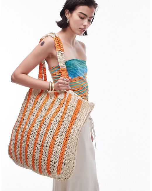 TopShop Tana oversized woven straw tote bag orange stripe-