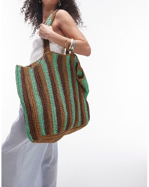 TopShop Tana oversized woven straw tote bag green stripe-