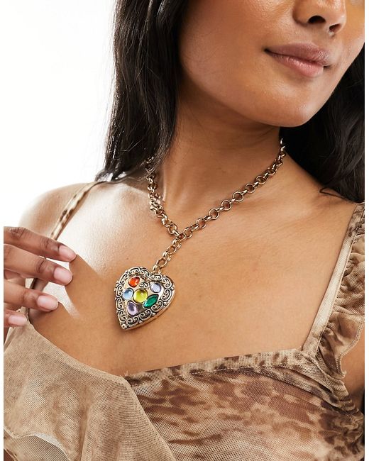 Reclaimed Vintage oversized heart locket on chain-