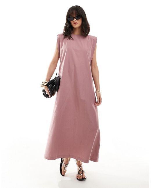 Asos Design shapeless midaxi dress with shoulder pads dusty raspberry-
