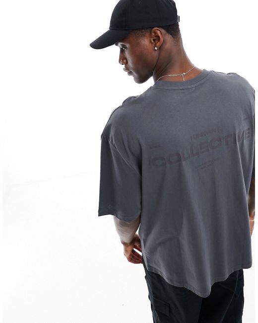 Asos Design oversized t-shirt dark gray with text back print-