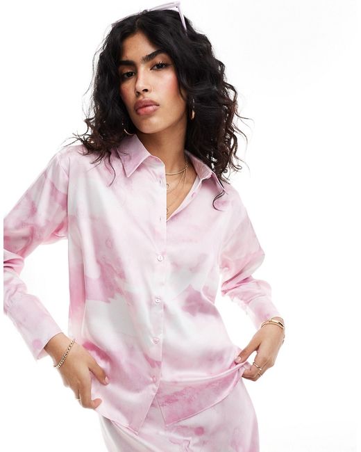 Style Cheat satin oversized shirt prink smudge print part of a set-
