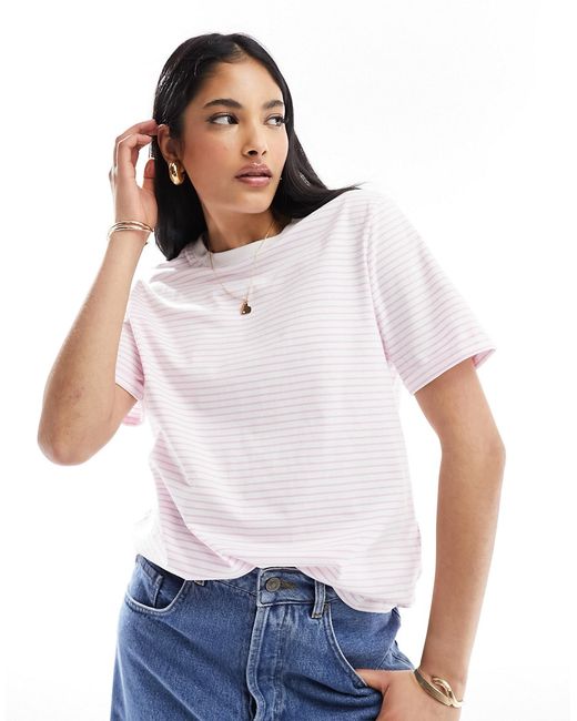 Pieces fold up sleeve t-shirt pastel lilac stripe-