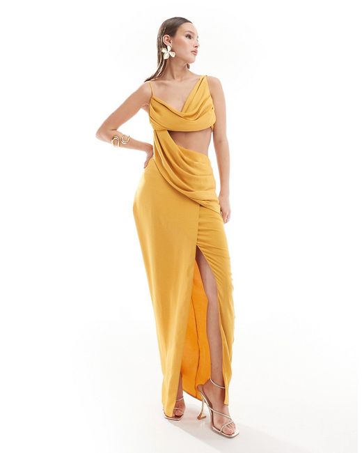 Asos Design asymmetric draped maxi dress with cut out side