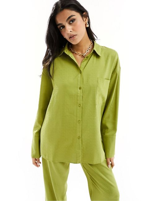 4th & Reckless satin flared sleeve oversized shirt lime part of a set-