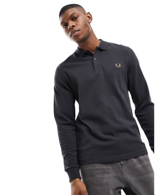 Fred Perry plain long sleeve polo charcoal-