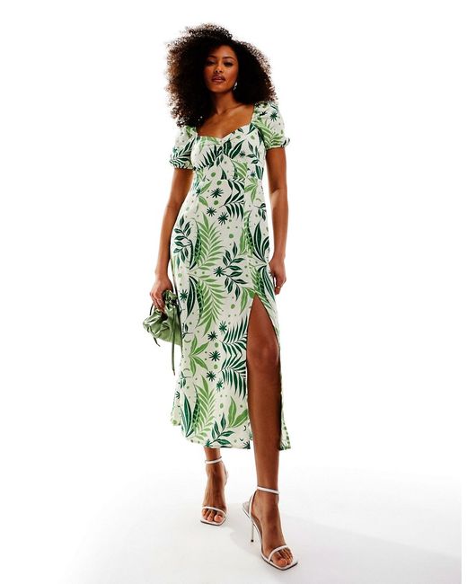 Other Stories puff sleeve midi dress fern and floral print-