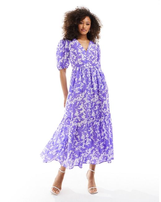 Other Stories tiered volume maxi dress pastel violet marble-