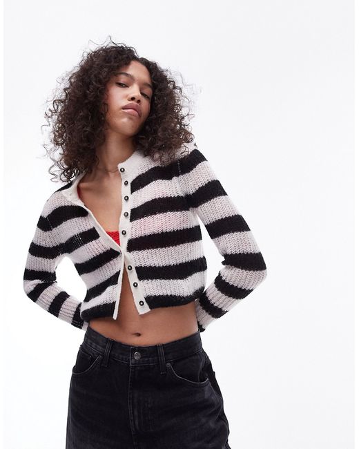 TopShop knit sheer striped micro cardi black and white-