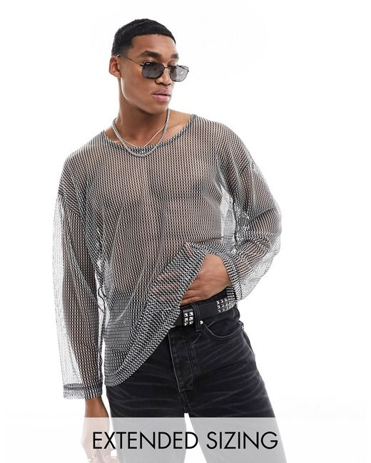 Asos Design oversized long sleeve T-shirt open mesh-