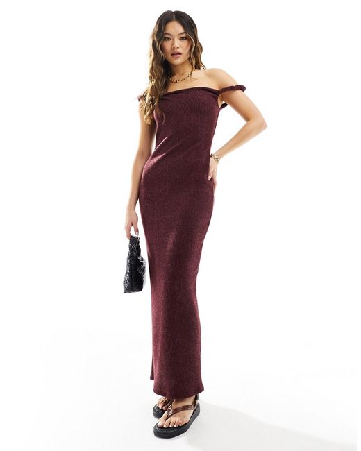 Asos Design twist shoulder maxi dress burgundy-