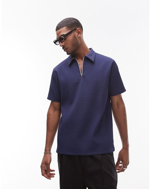 Topman short sleeve 1/4 zip plisse shirt