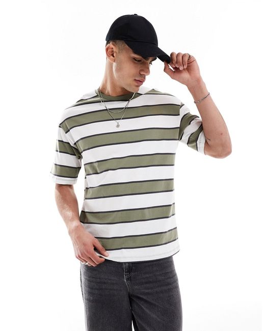 Adpt oversized t-shirt washed khaki stripe-