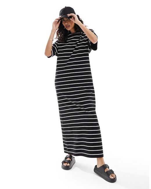 Asos Design oversized midaxi T-shirt dress mono space stripe-